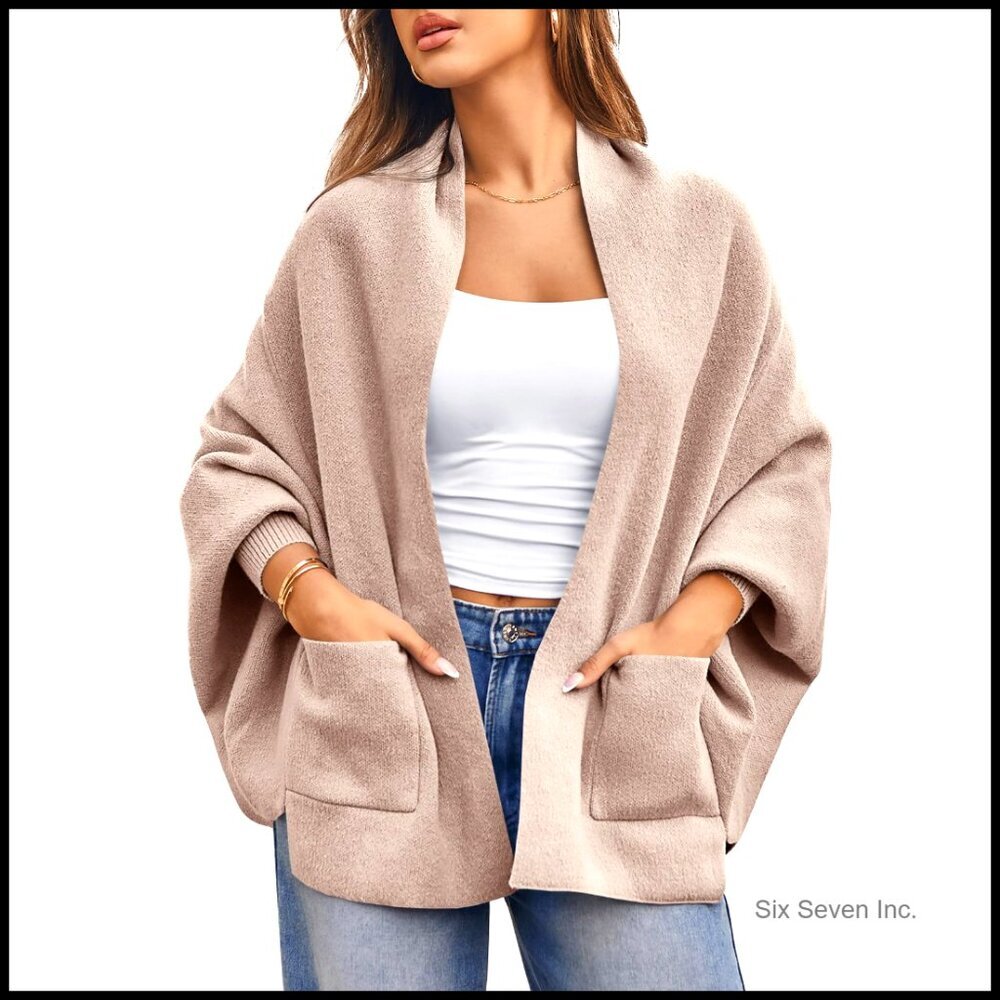 Oversized Batwing Cardigan Chunky Knit Open Front Shawl Collar Cozy Sweater